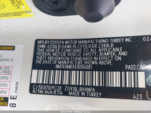NMTKHMBX8JR004085 Toyota 3zr-fae