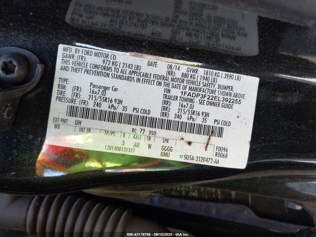 Продажа на аукционе авто 2014 Ford Focus Se, vin: 1FADP3F22EL392255, номер лота: 43176798