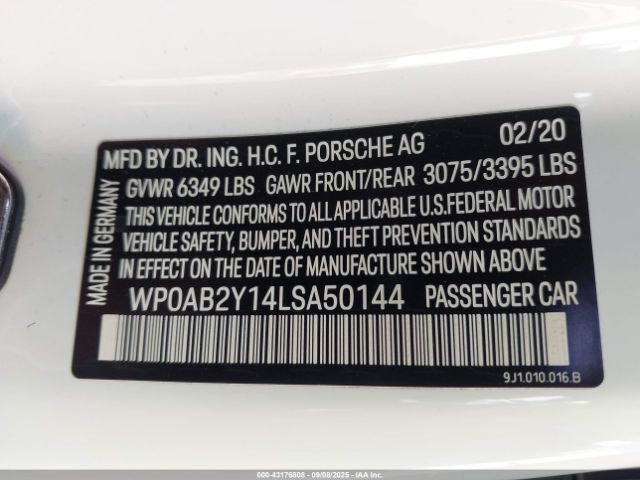 2020 PORSCHE TAYCAN WP0AB2Y14LSA50144 Photo 8