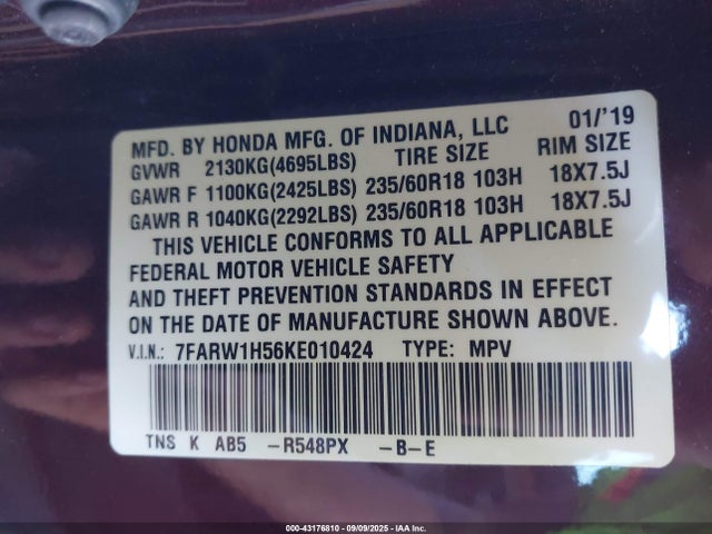 7FARW1H56KE010424 Honda l15be