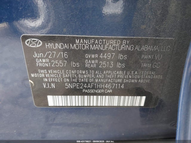 5NPE24AF1HH467114 Hyundai 2017