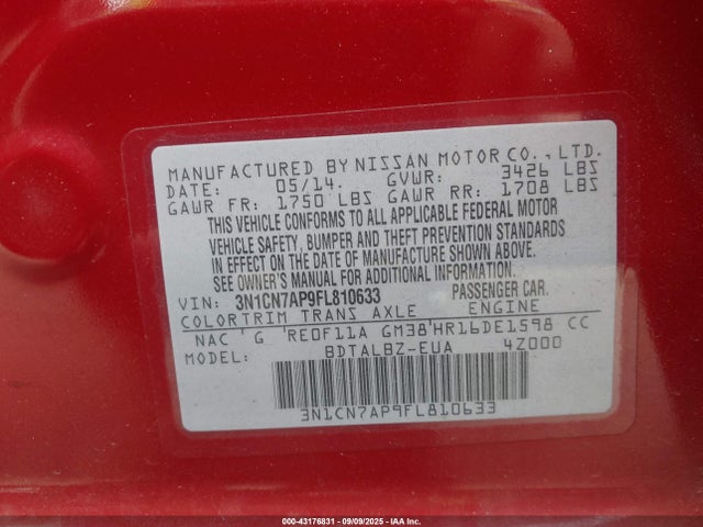 3N1CN7AP9FL810633 Nissan 2015