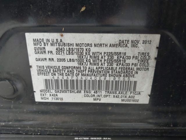 2013 MITSUBISHI OUTLANDER SPORT 4A4AP3AU4DE010566 Photo 8