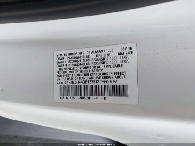 5FNRL5H44GB127512 Honda j35z8
