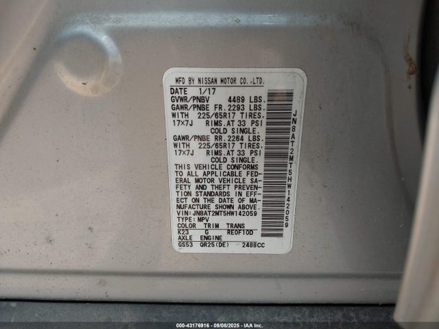 JN8AT2MT5HW142059 Nissan Rogue