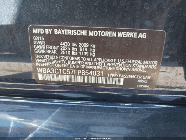 BMW 328I 2015 WBA3C1C57FP854031 Image 9