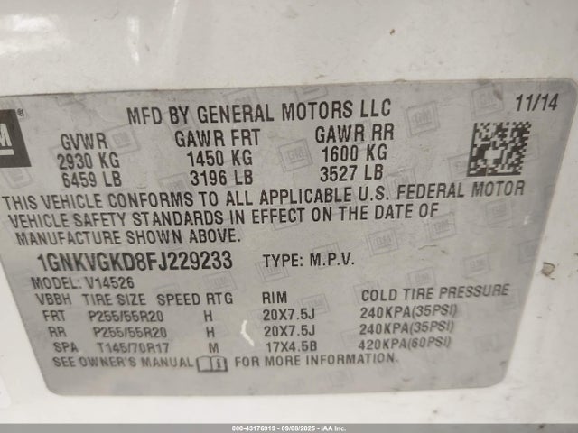 1GNKVGKD8FJ229233 Chevrolet llt