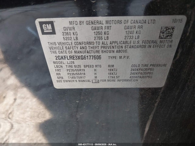 2GKFLRE3XG6177606 GMC lfx - sidi, vvt, e85 max, aluminum