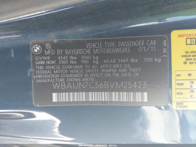 2011 BMW 135I WBAUN7C56BVM25423 Photo 8