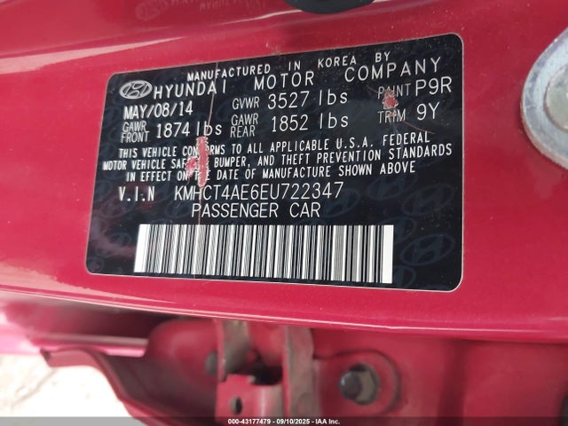 KMHCT4AE6EU722347 Hyundai dohc gdi gamma