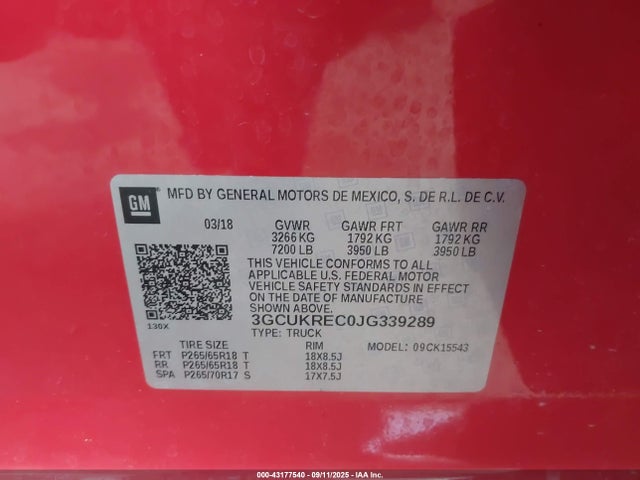 3GCUKREC0JG339289 Chevrolet l83 - sidi: spark ignited direct injection, vvt: variable valve timing, afm, e85 max, alum