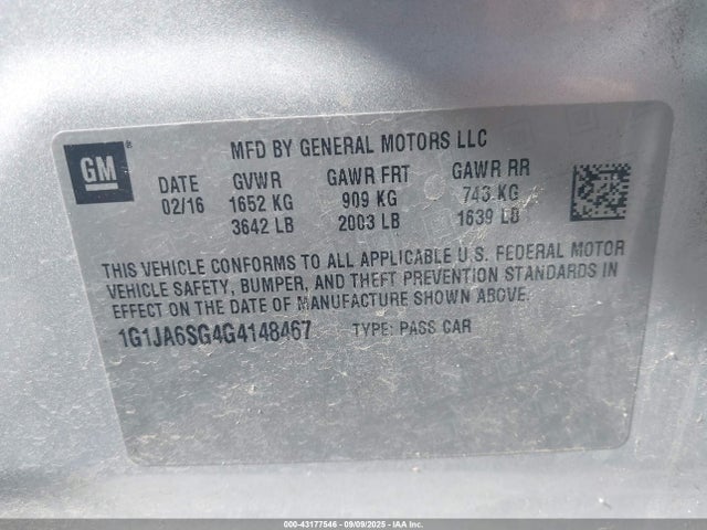 1G1JA6SG4G4148467 Chevrolet lwe - vvt, gme