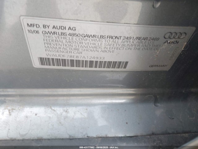 2007 AUDI A4 WAUDF78E87A124933 Photo 8