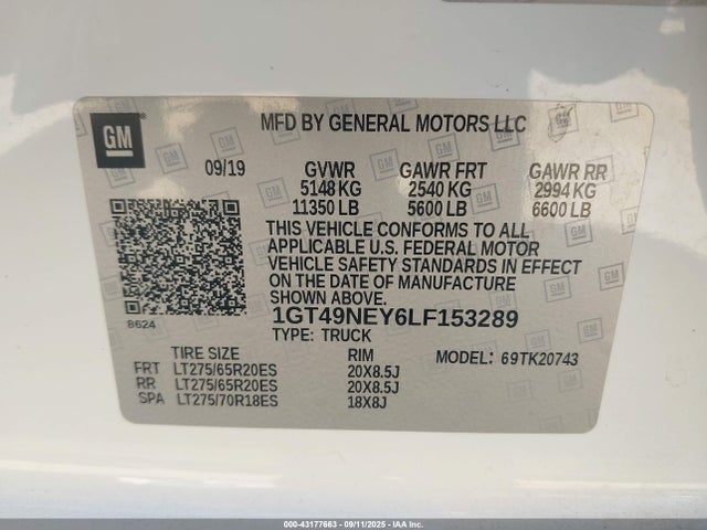 1GT49NEY6LF153289 GMC l5p - di, duramax, gen 5 var. 1
