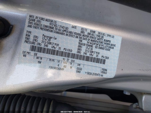 Ford Focus 2015 1FADP3F21FL273808 Image 9