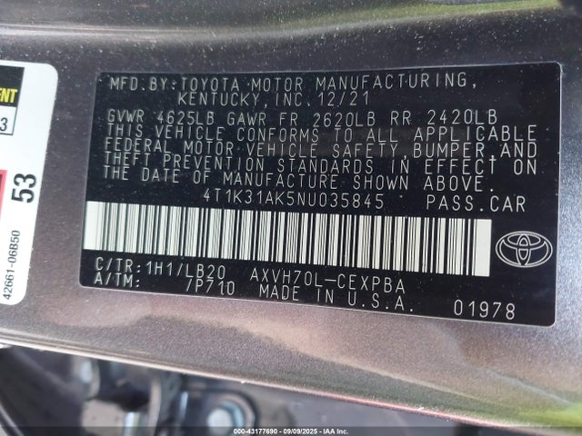 Toyota a25a-fxs, 3nm 2022 4T1K31AK5NU035845 Image 9