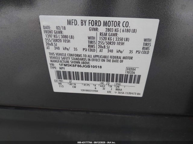 Ford 3.5l ti-vct 2018 1FM5K8F86JGB10518 Image 9