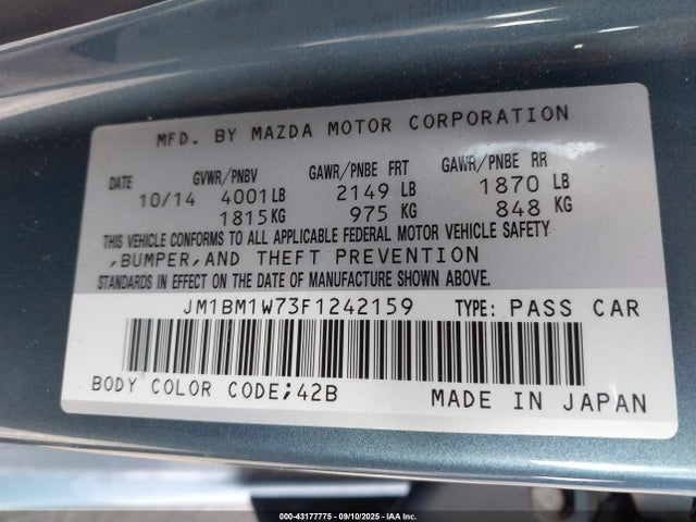 Mazda pe 2015 JM1BM1W73F1242159 Image 9