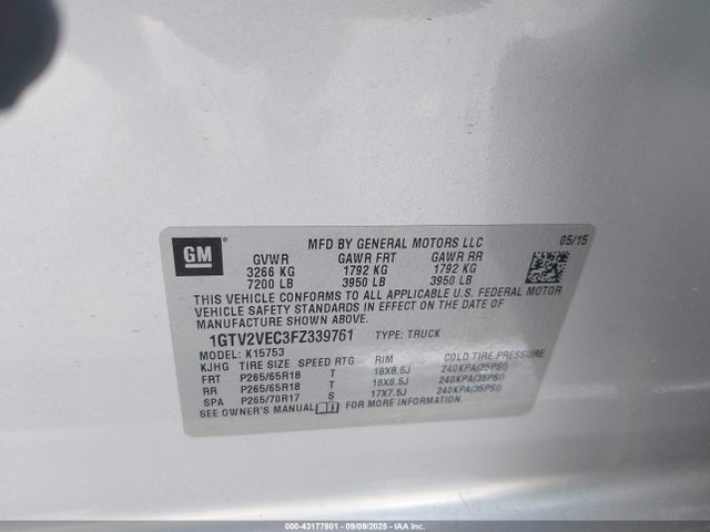 1GTV2VEC3FZ339761 GMC l83 - vvt, active fuel management, aluminum