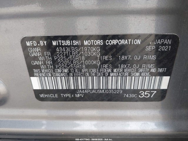 JA4APUAU5MU035229 Mitsubishi mivec