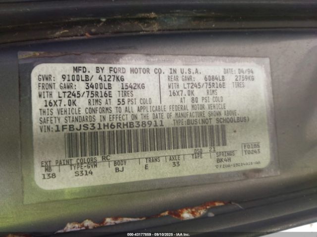 1994 FORD ECONOLINE 1FBJS31H6RHB38911 Photo 8