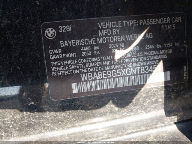 WBA8E9G5XGNT83451 BMW 328I