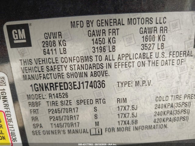 Chevrolet llt 2014 1GNKRFED3EJ174036 Image 9