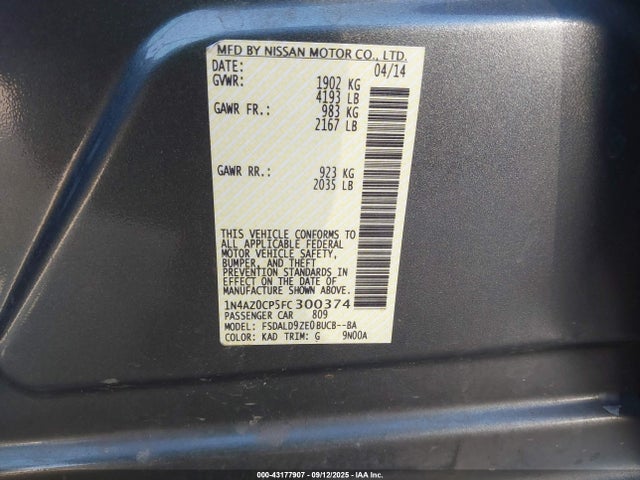 1N4AZ0CP5FC300374 Nissan Leaf