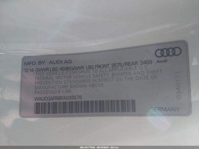 2015 AUDI S5 WAUCGAFR8FA039276 Photo 8