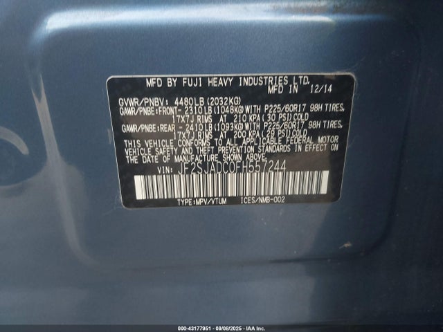 Subaru 2.5na u5 2015 JF2SJADC0FH557244 Image 9