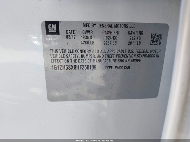 1G1ZH5SX8HF250109 Chevrolet ltg - sidi: spark ignited direct injection, vvt: variable valve timing, alum dohc, dcvcp turbo, e0-e100, alum