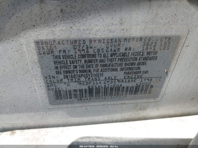3N1AB7AP4GY314014 Nissan Sentra
