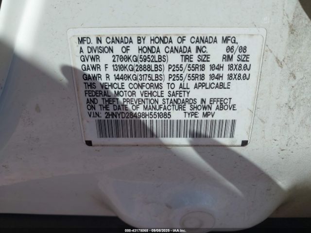 2008 ACURA MDX 2HNYD28498H551085 Photo 8