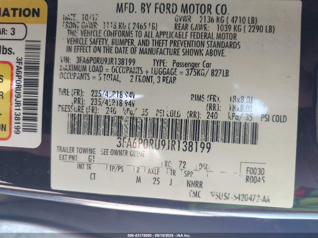 Ford 2.0l 4v atk hev 2018 3FA6P0RU9JR138199 Image 9