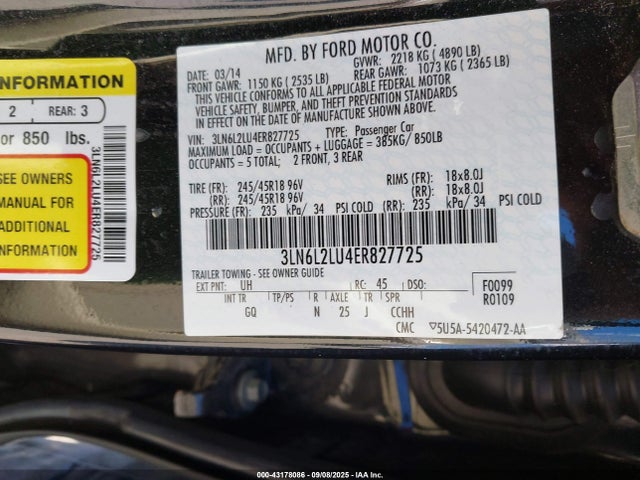 Lincoln MKZ 2014 3LN6L2LU4ER827725 Image 9