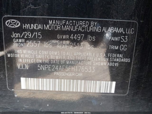 2015 HYUNDAI SONATA 5NPE24AF5FH176533 Photo 8