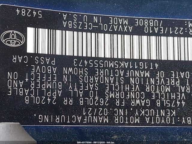 4T1G11AK5MU555473 Toyota a25a-fks