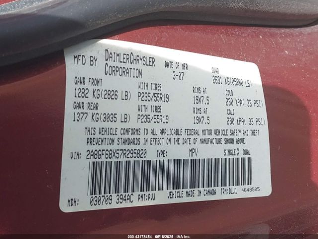 2007 CHRYSLER PACIFICA 2A8GF68X57R295820 Photo 8