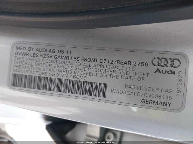 2012 AUDI A6 WAUBGAFC7CN006135 Photo 8