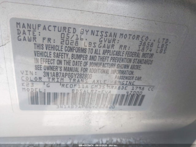 3N1AB7AP6GY282800 Nissan 2016