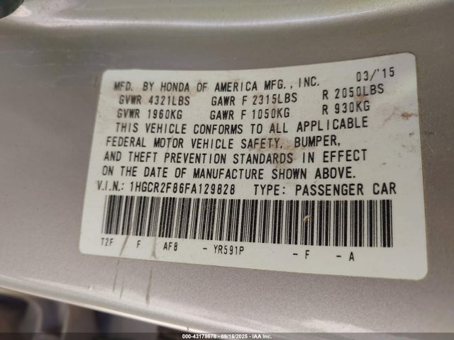 Honda k24w1 2015 1HGCR2F86FA129828 Image 9