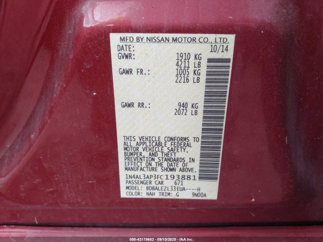 Nissan 2015 2015 1N4AL3AP3FC193881 Image 9