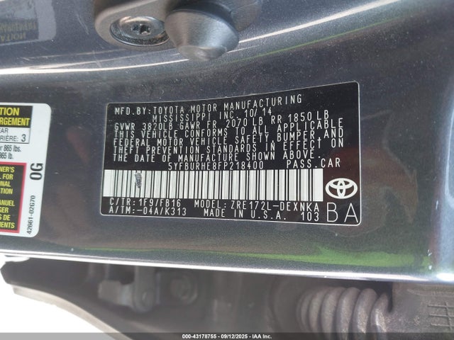 Toyota 2zr-fe 2015 5YFBURHE8FP218400 Image 9