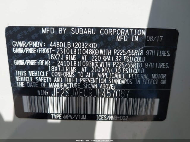 Subaru naturally aspirated u5 2018 JF2SJAEC9JH457067 Image 9