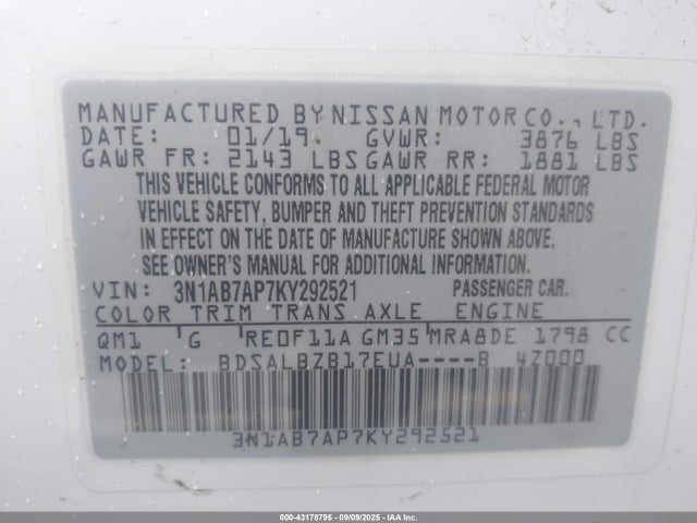 Nissan Sentra 2019 3N1AB7AP7KY292521 Image 9