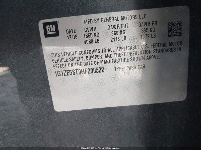 1G1ZE5ST0HF200522 Chevrolet lfv - di: direct injection, vvt: variable valve timing, gen 1
