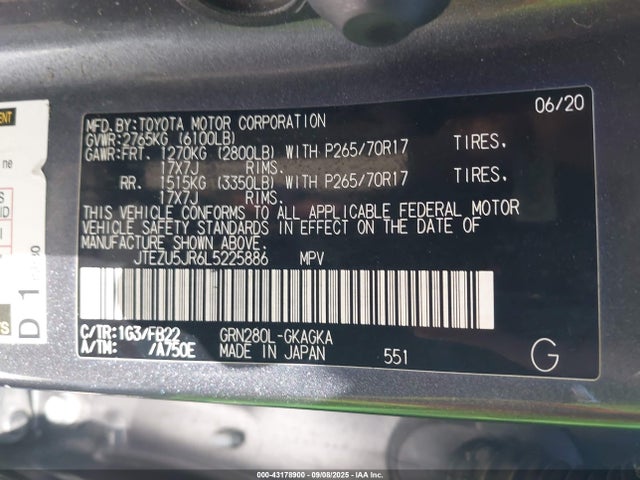 JTEZU5JR6L5225886 Toyota 1gr-fe