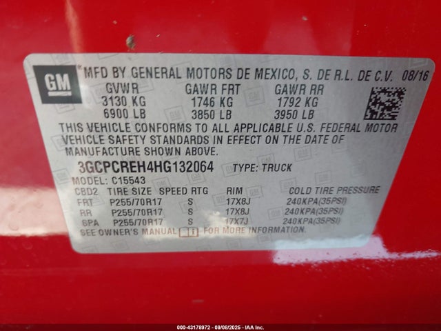 3GCPCREH4HG132064 Chevrolet lv3 - gen 5, sidi, vvt: variable valve timing, e85 max, alum
