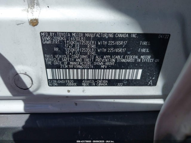 2T3K1RFV9NW200214 Toyota a25a-fks