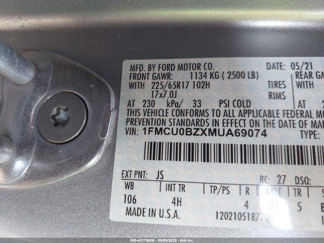 1FMCU0BZXMUA69074 Ford hev/phev